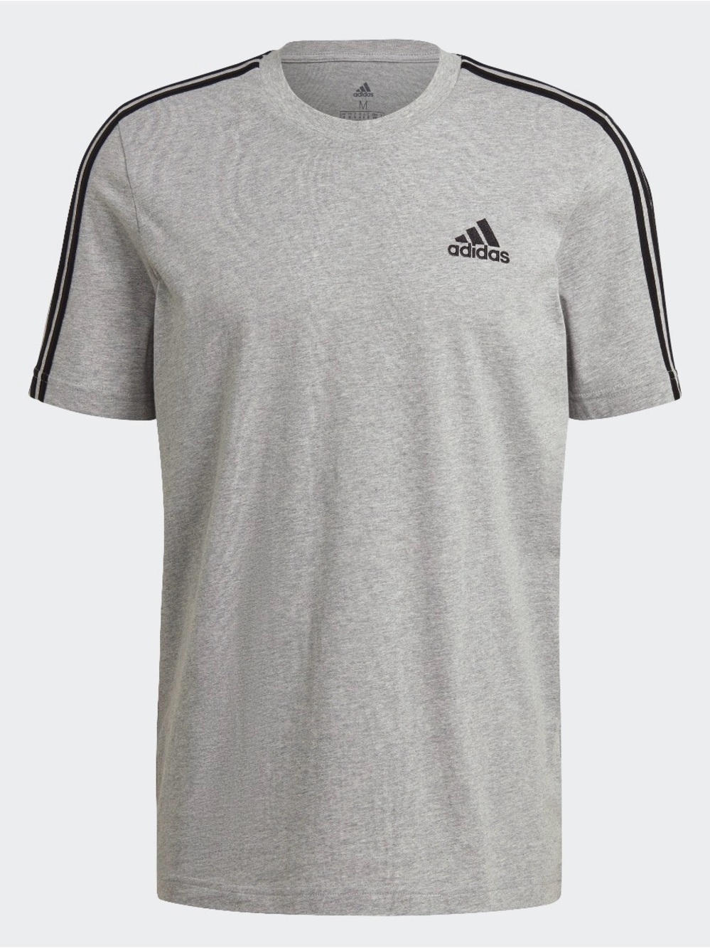 adidas Men’s Heather Grey Tee with Black 3-Stripes